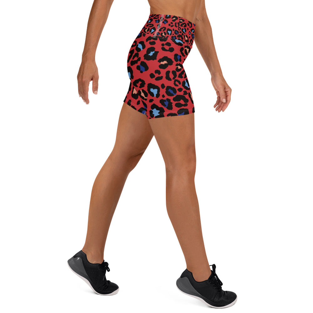 Red Jaguar Print Yoga Shorts