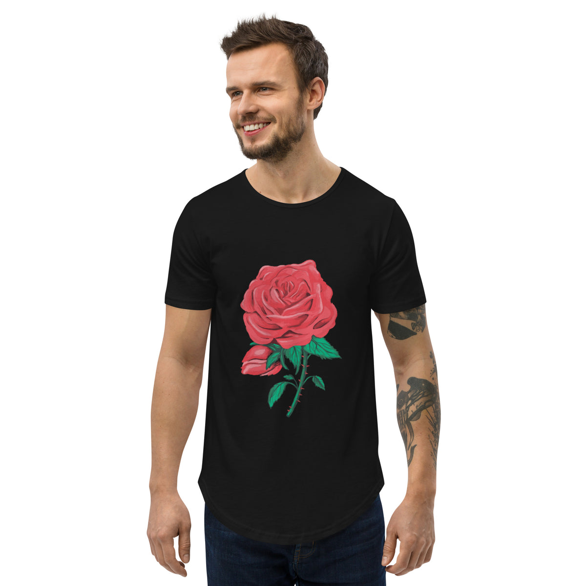 Men's Rose Thorns Curved Hem T-Shirt