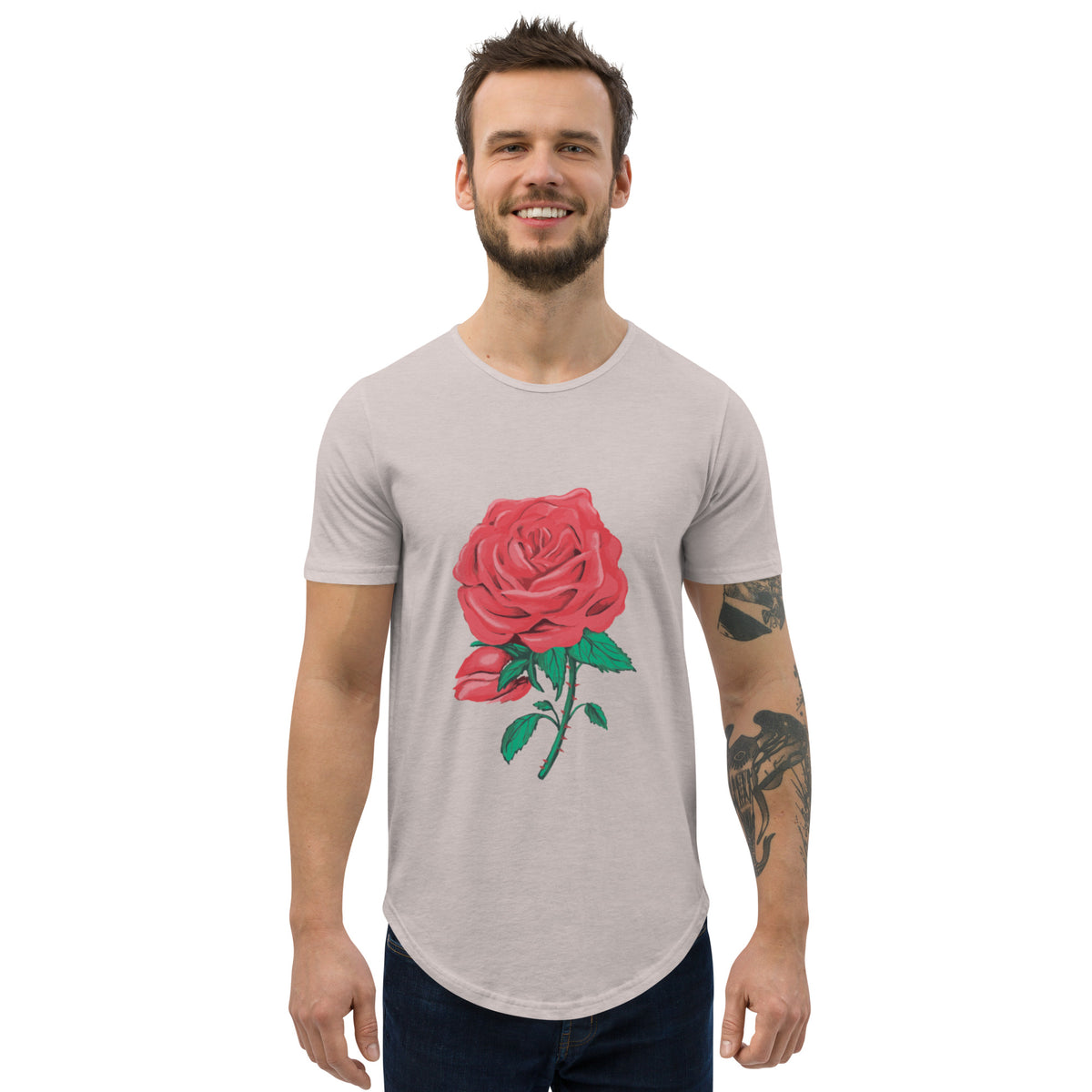 Men's Rose Thorns Curved Hem T-Shirt